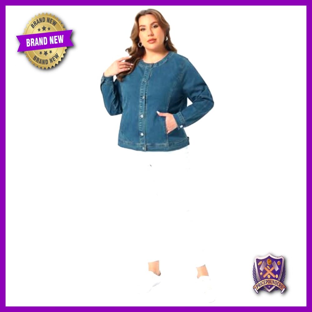 Plus Size Denim Jacket Collarless Button Down Car… - image 3